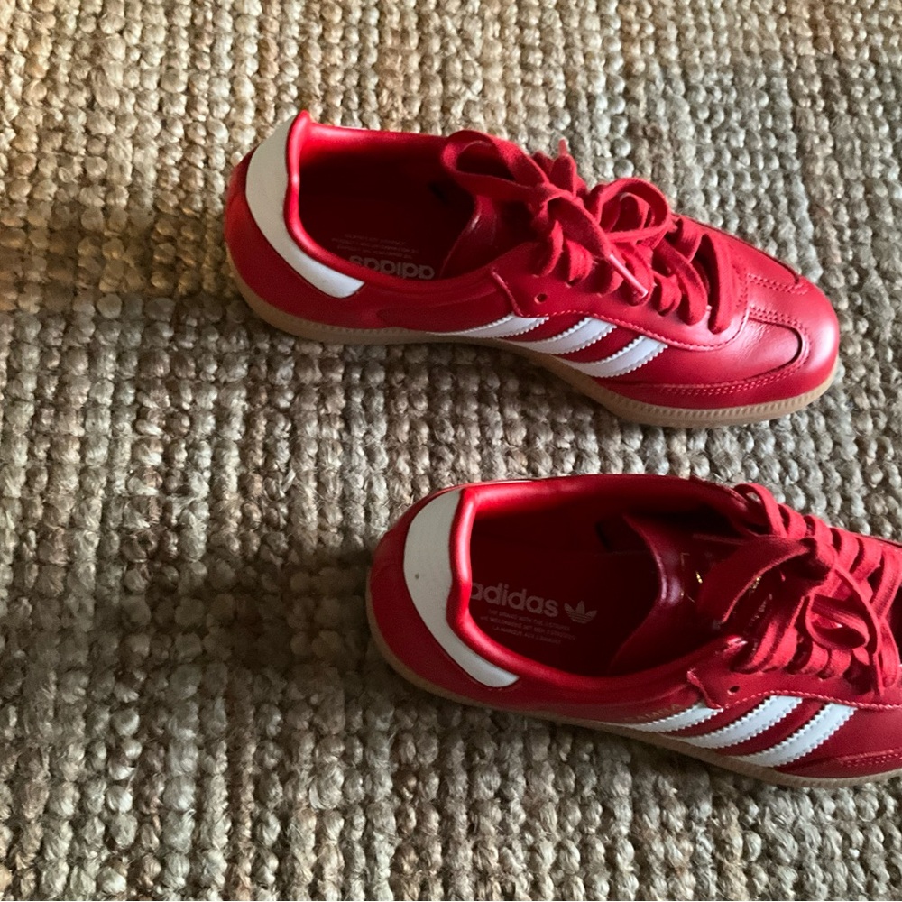 adidas Red Samba Sneakers with White Stripes - Picture 8 of 11